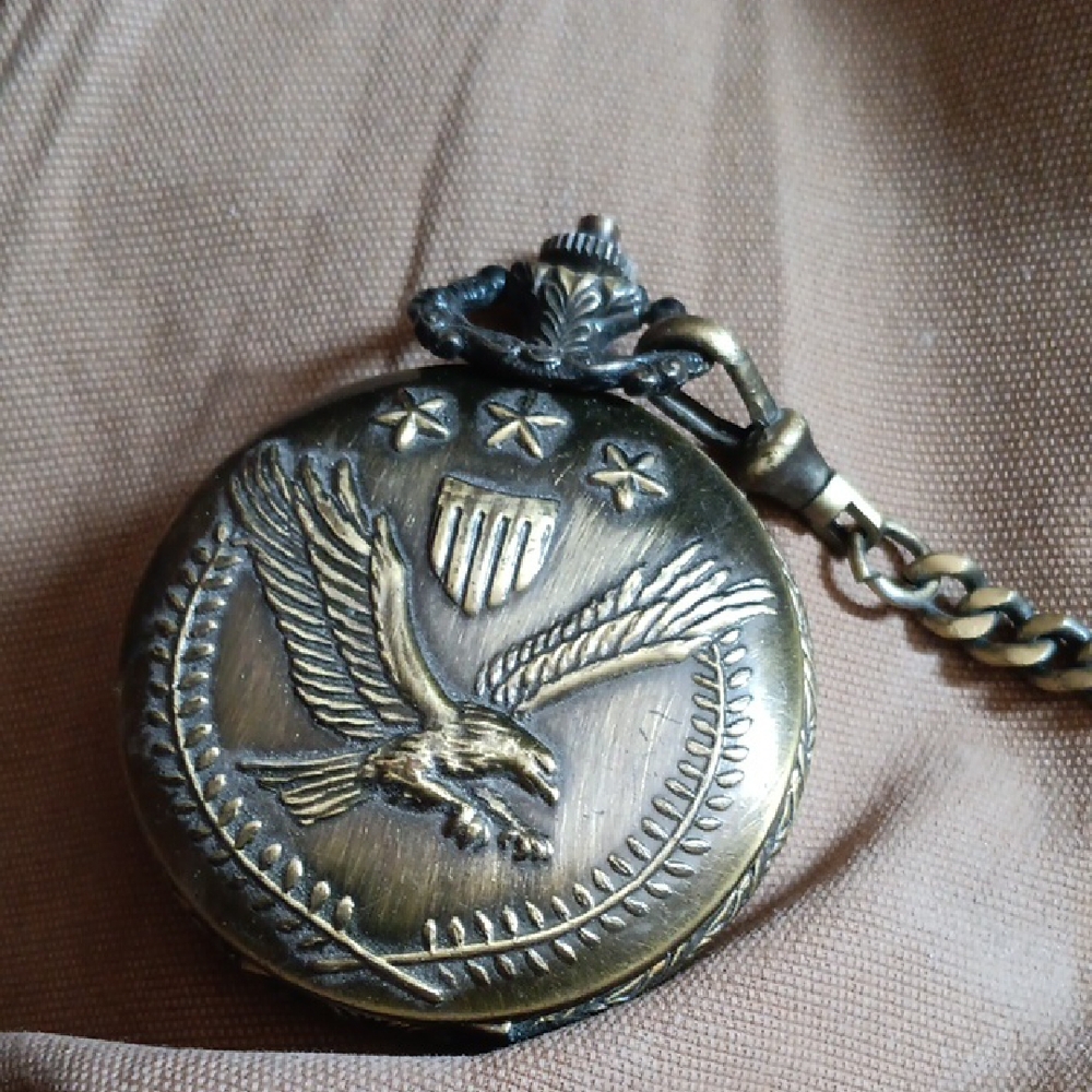 Vintage Gold Pocket Watch with Eagle Design